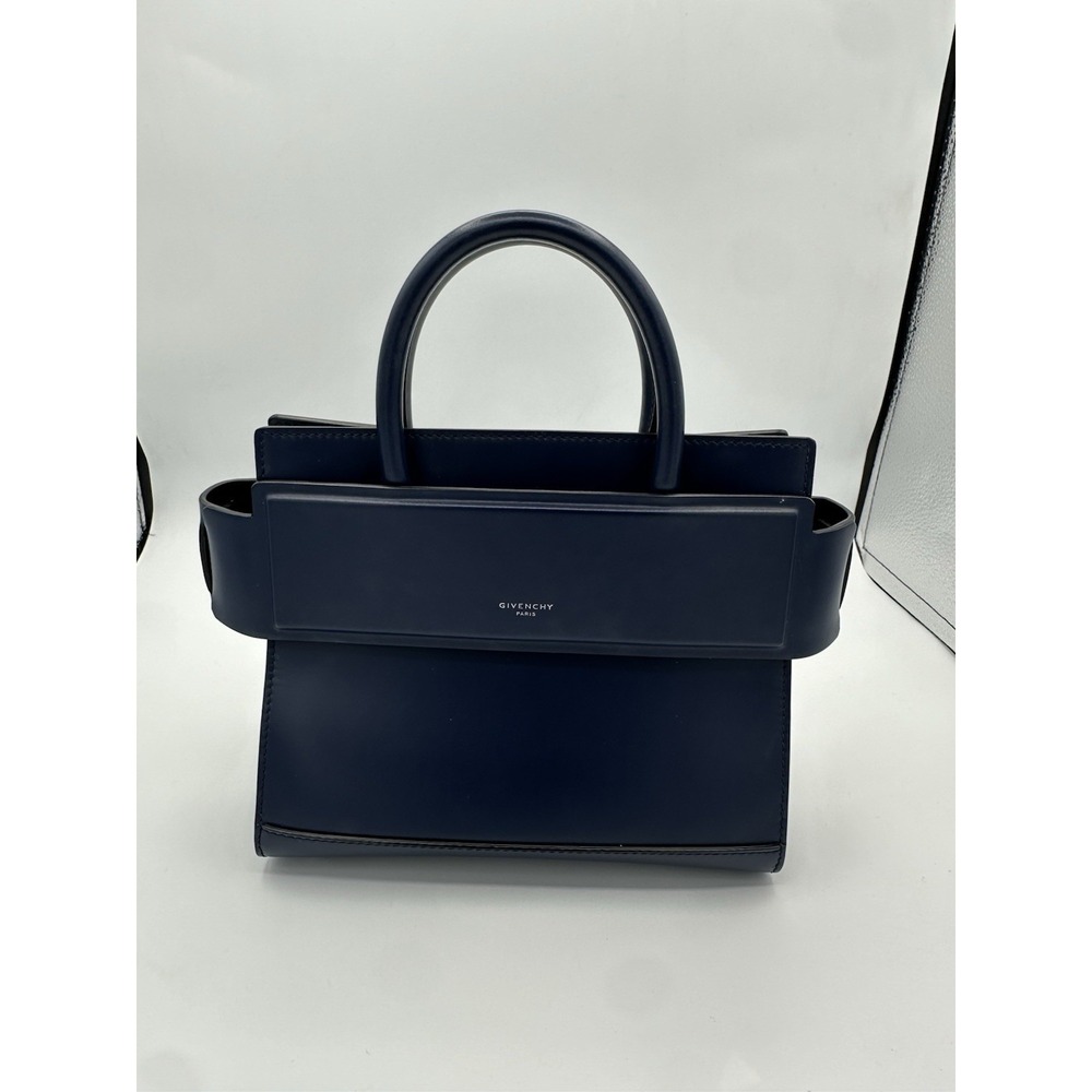 Givenchy Nano Horizon Mini Satchel Bag Navy Blue Leather Designer